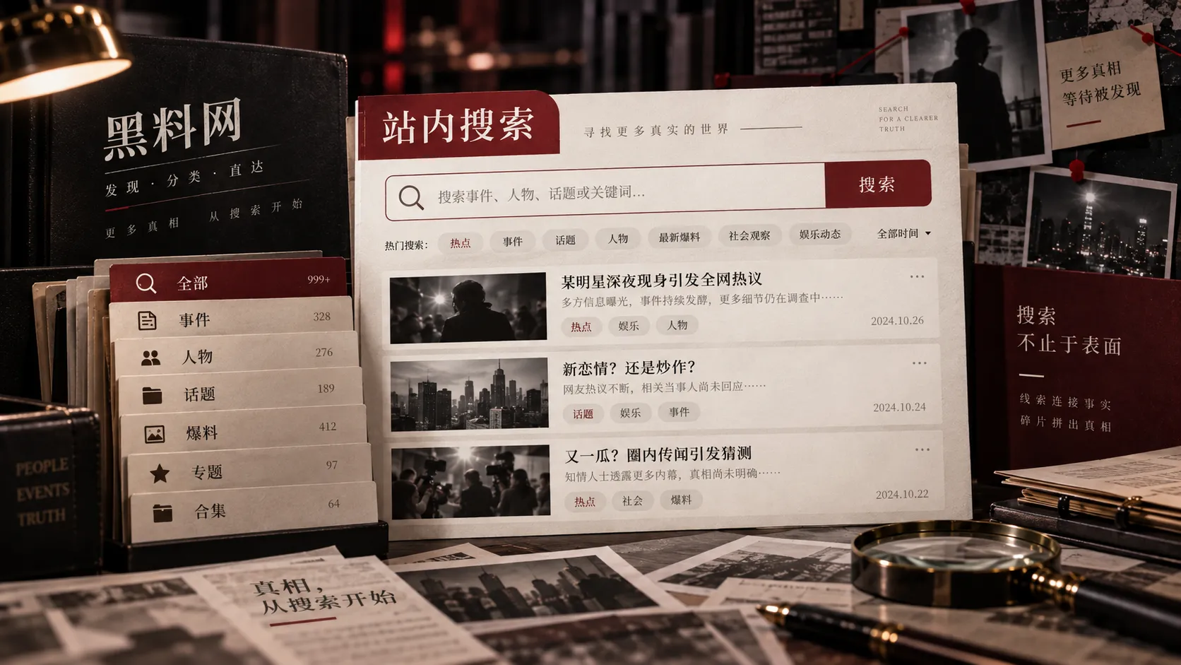 站内搜索与线索核对示意